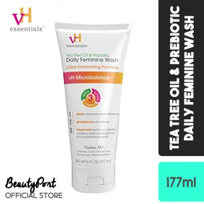 vH essentials, Ph Balanced Daily Feminine Wash, Tea Tree Oil & Prebiotic, 6, Fl Oz