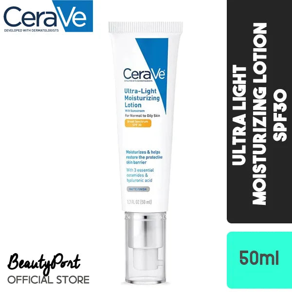 (US Version) CeraVe Ultra Light Moisturizing Lotion SPF 30 Sunscreen and Face Moisturizer with Hyaluronic Acid & Ceramides, Oil Free, 1.7 Ounce