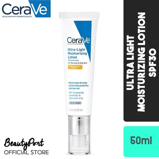 (US Version) CeraVe Ultra Light Moisturizing Lotion SPF 30 Sunscreen and Face Moisturizer with Hyaluronic Acid & Ceramides, Oil Free, 1.7 Ounce