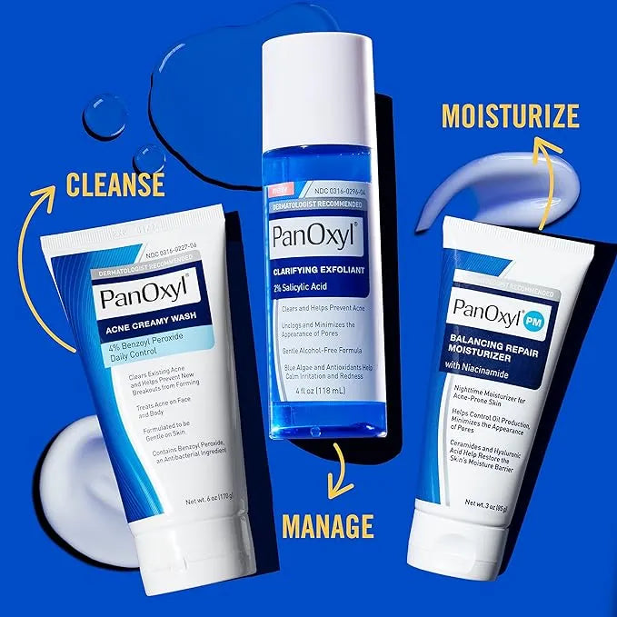 PanOxyl Clarifying Exfoliant with 2% Salicylic Acid, BHA Liquid Exfoliant for Face, Unclogs and Minimizes Appearance of Pores, Blue Algae & Antioxidants Help Calm Redness, For Acne Prone Skin, 4 fl oz