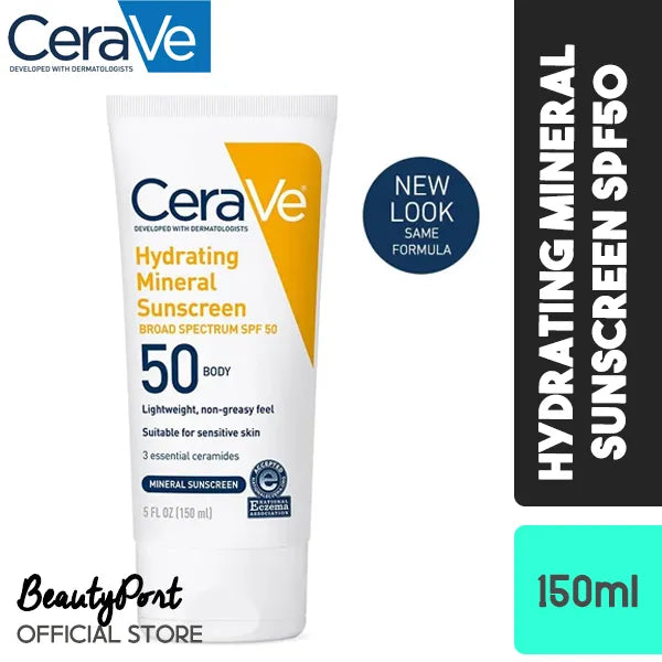 (US Version) CeraVe Hydrating Face Sunscreen SPF 50, Lightweight Mineral Sunscreen, 2.5 fl oz