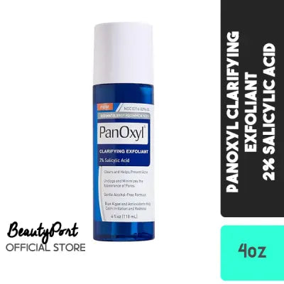 PanOxyl Clarifying Exfoliant with 2% Salicylic Acid, BHA Liquid Exfoliant for Face, Unclogs and Minimizes Appearance of Pores, Blue Algae & Antioxidants Help Calm Redness, For Acne Prone Skin, 4 fl oz
