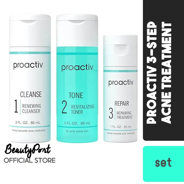 Proactiv 3 Step Acne Treatment - Benzoyl Peroxide Face Wash, Repairing Acne Spot Treatment for Face and Body, Exfoliating Toner - 30 Day Complete Acne Skin Care Kit