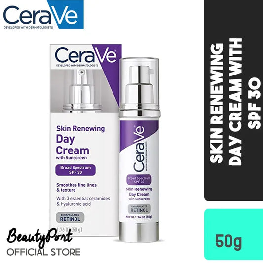 (US Version) CeraVe Skin Renewing Day Cream With Sunscreen | Anti Wrinkle Cream for Face with Retinol, SPF 30 Sunscreen, Hyaluronic Acid, and Ceramides | 1.76 Ounce