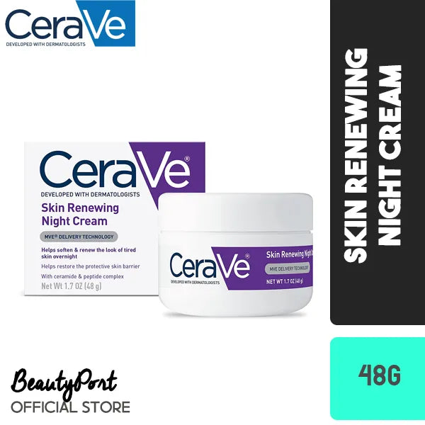 (US Version) CeraVe Skin Renewing Night Cream | Niacinamide, Peptide Complex, and Hyaluronic Acid Moisturizer for Face | 1.7 Ounce
