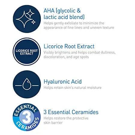 (US Version) CeraVe Skin Renewing Nightly Exfoliating Treatment | Anti Aging Face Serum with Glycolic Acid, Lactic Acid, and Ceramides| Dark Spot Corrector for Face | 1.7 Oz