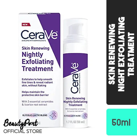 (US Version) CeraVe Skin Renewing Nightly Exfoliating Treatment | Anti Aging Face Serum with Glycolic Acid, Lactic Acid, and Ceramides| Dark Spot Corrector for Face | 1.7 Oz