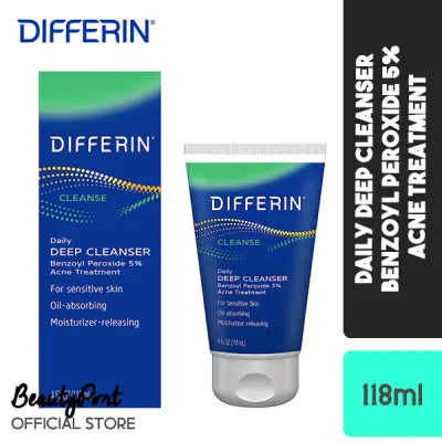 Differin Acne Face Wash with 5% Benzoyl Peroxide, Daily Deep Cleanser by the makers of Differin Gel, Gentle Skin Care for Acne Prone Sensitive Skin, 4 oz (Packaging May Vary)