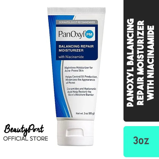 PanOxyl PM Balancing Repair Moisturizer with Niacinamide, Ceramides and Cica, Hydrating Face Moisturizer, Acne Prone Skin and Dry Skin, Non-Comedogenic Night Face Moisturizer, 3 oz