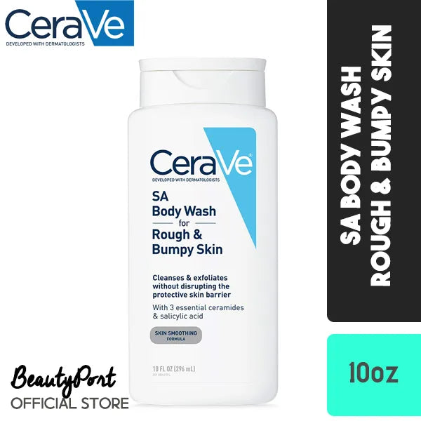 (US Version) CeraVe Body Wash with Salicylic Acid | Fragrance Free Body Wash to Exfoliate Rough and Bumpy Skin | Allergy Tested | 10 Ounce