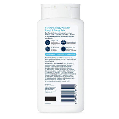 (US Version) CeraVe Body Wash with Salicylic Acid | Fragrance Free Body Wash to Exfoliate Rough and Bumpy Skin | Allergy Tested | 10 Ounce